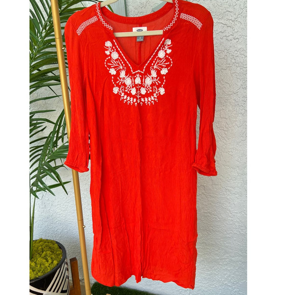 Old Navy Dresses & Skirts - NWOT Old Navy Bright Red Tunic Dress with Cream Embroidery - Size Small